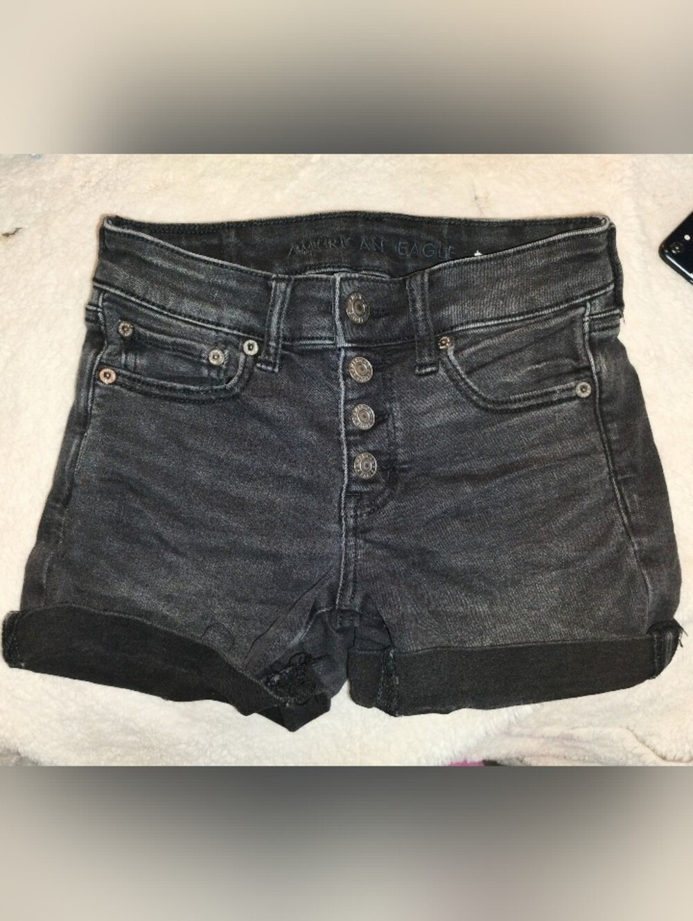 American Eagle Black Next Level Stretch High Waisted Jean Shorties Size 00
